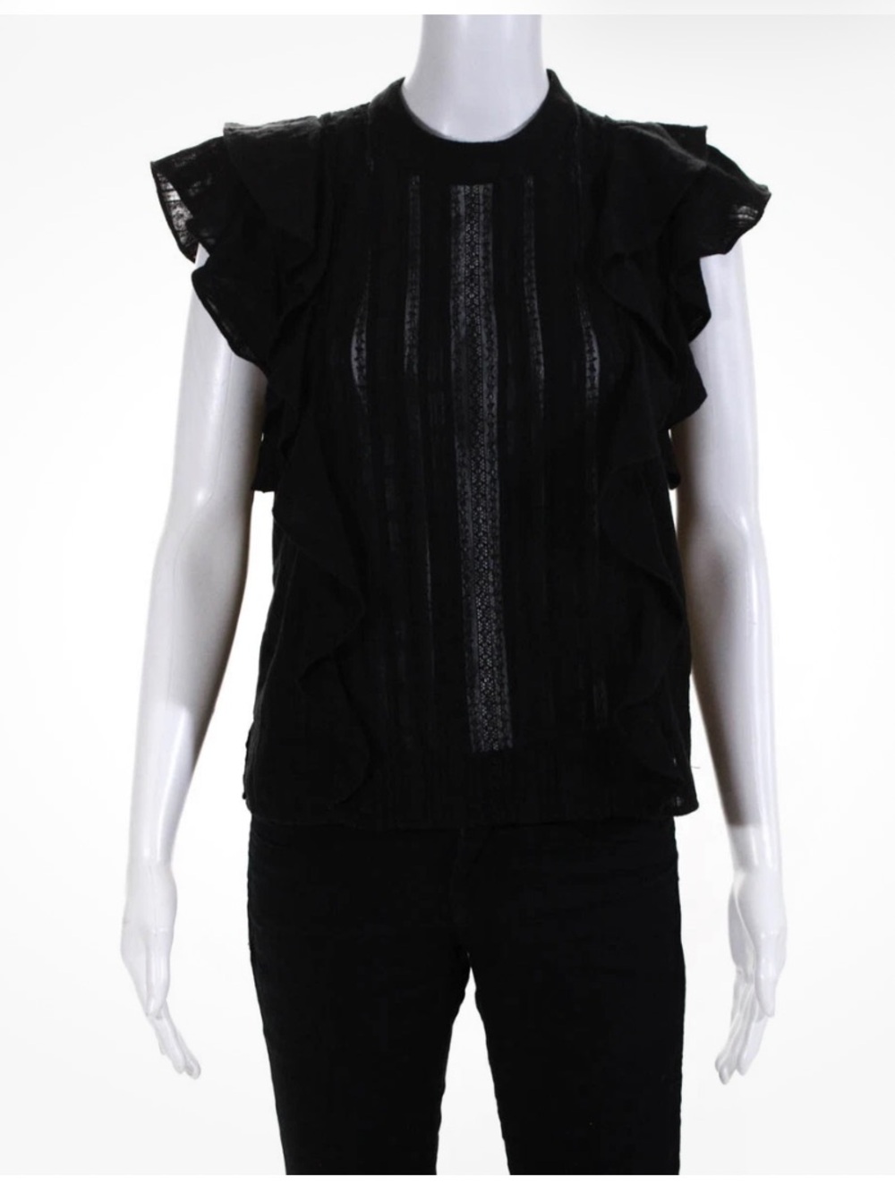Veronica Beard Womens Cotton
Ruffled Mock Neck Blouse Top Black
Size 2